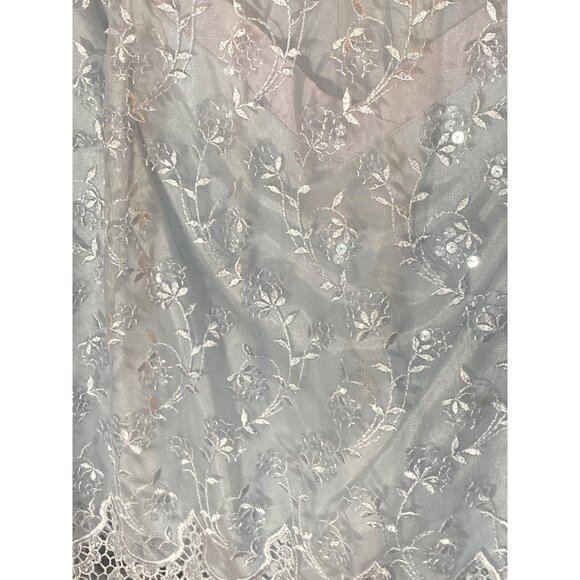 CARAMIA Lace Overlay Dress Blouse Sheer Gray Coquette Floral Women 24W VTG Plus - Picture 2 of 11